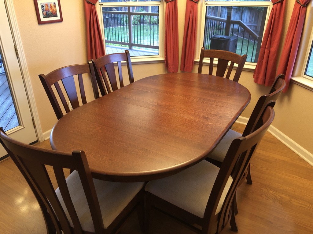 Dining room with Princeton Table and Meridian Chairs in quarter-sawn oak and Acres stain