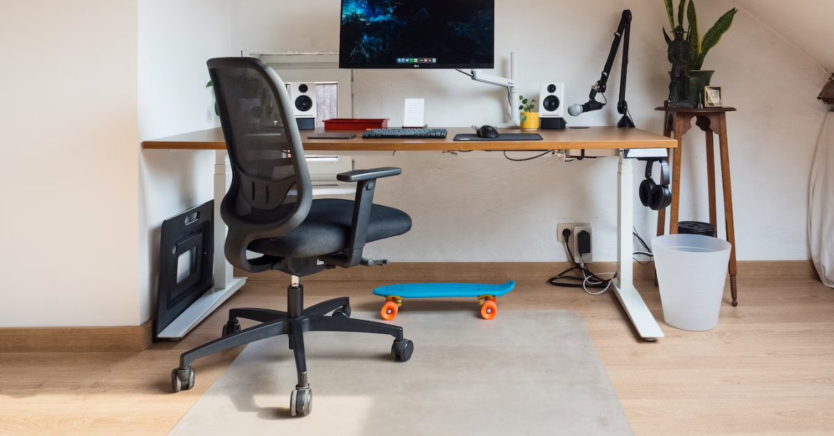 ergonomic office chair positioned next to a desk