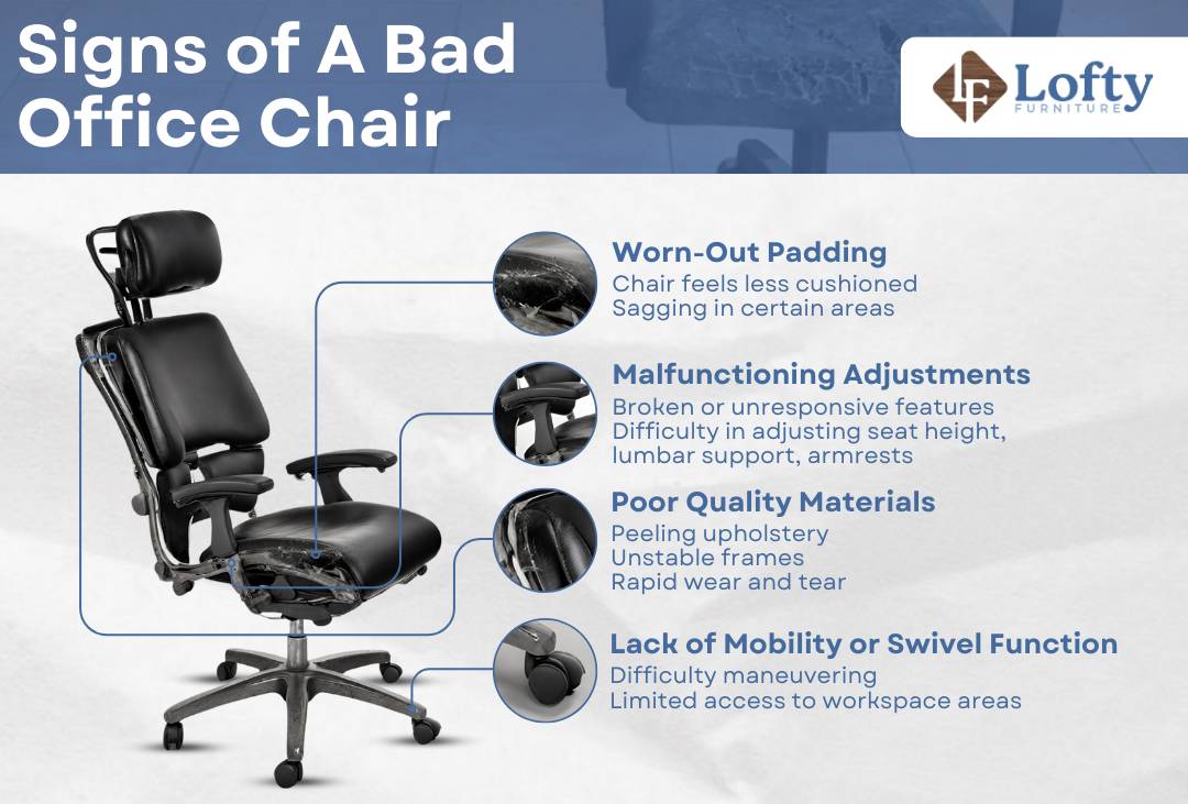 A graphic on the signs of a bad office chair.