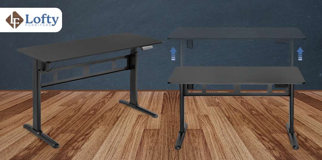 An electric adjustable standing desk.