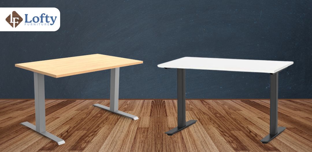 Two fixed-height standing desks.
