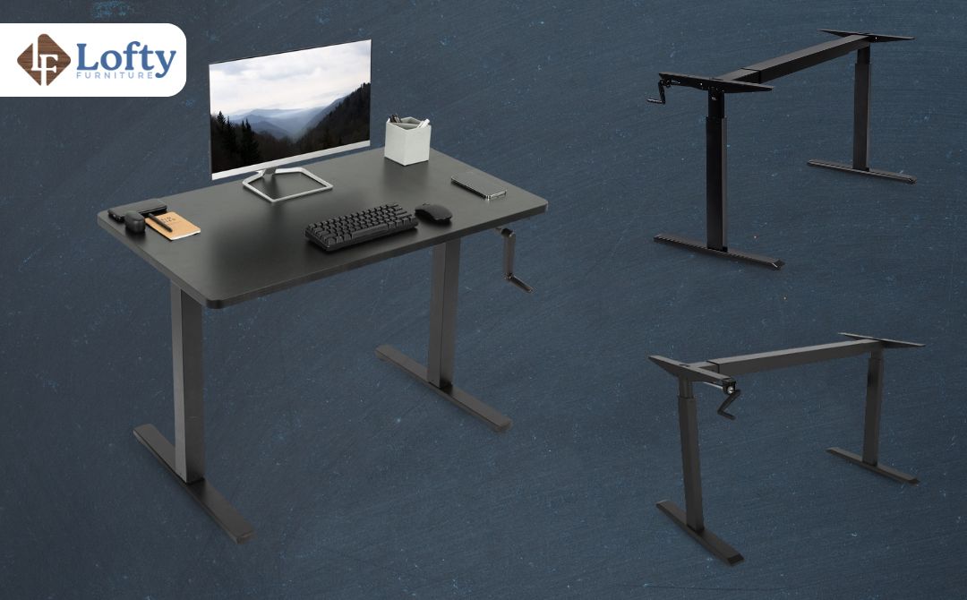 A manual adjustable standing desk.