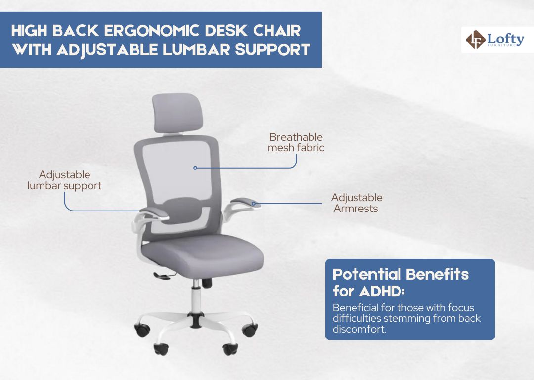 High Back Ergonomic Desk Chair with Adjustable Lumbar Support