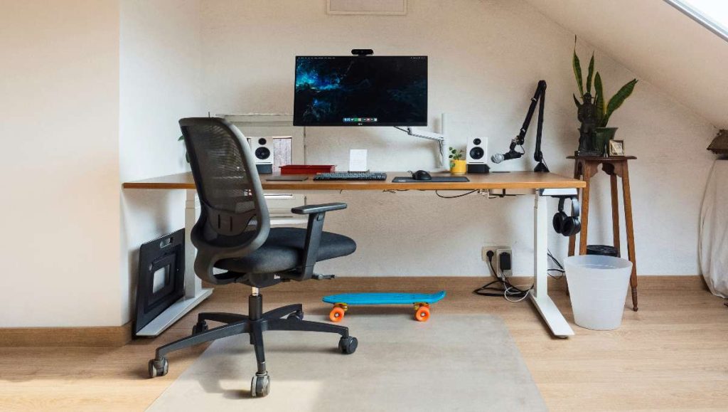 Office setup with desk chair