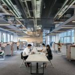 The architecture and interior design of Shanghai Baoye Center office cubicle.