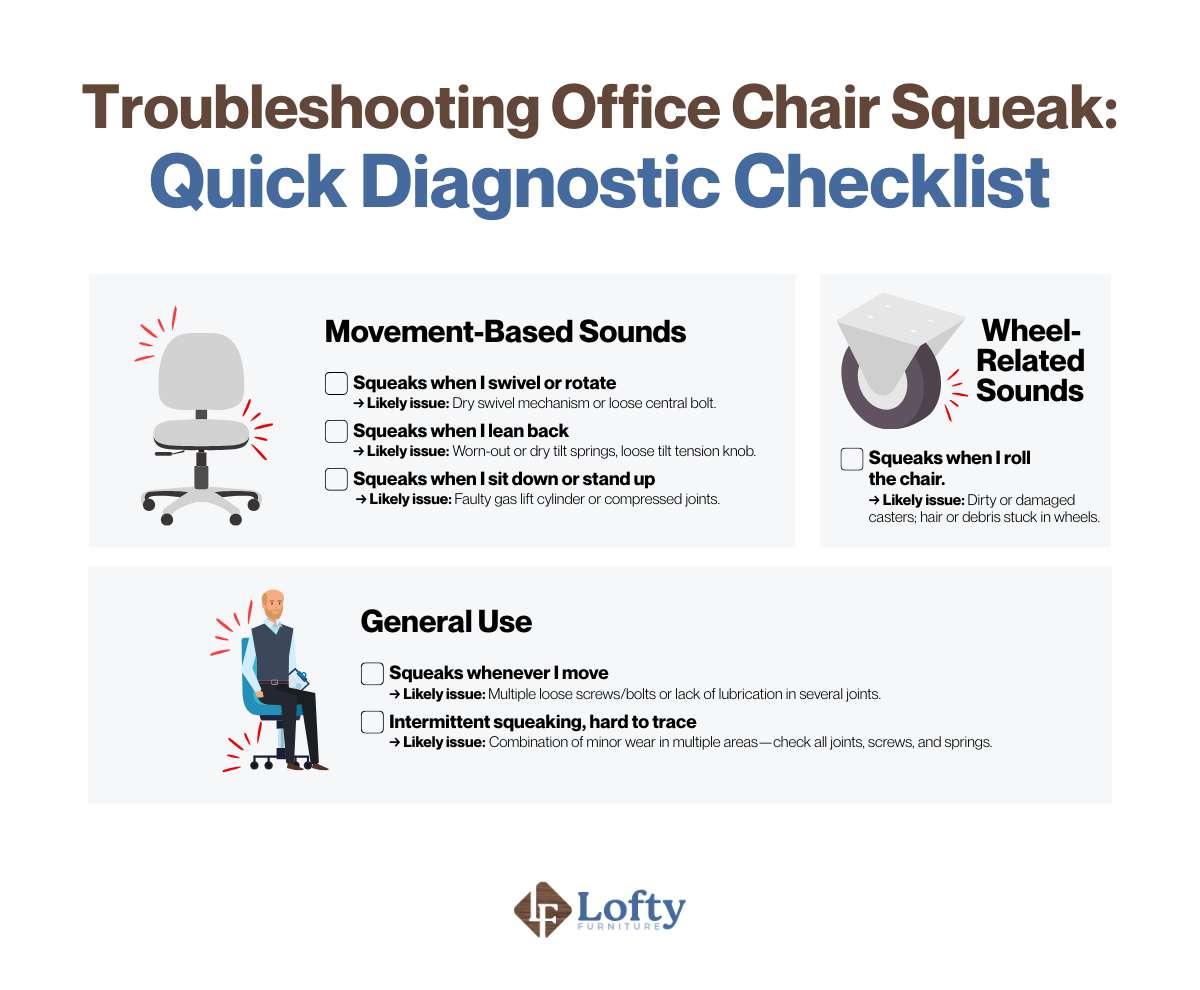 how to fix a squeaky office chair Troubleshooting Office Chair Squeak - Quick Diagnostic Checklist