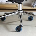 Close up of roller blade wheels for office chairs