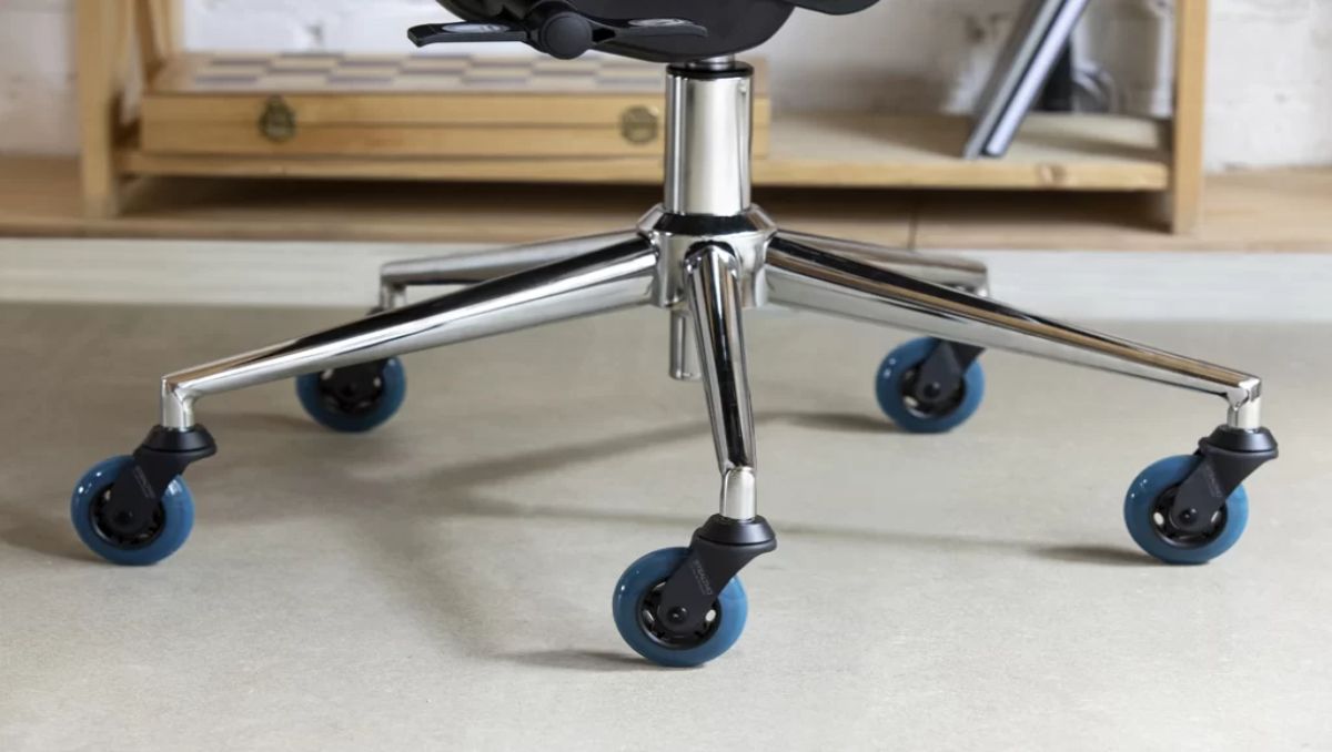 Close up of roller blade wheels for office chairs