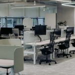 Office with office furniture chairs and desks