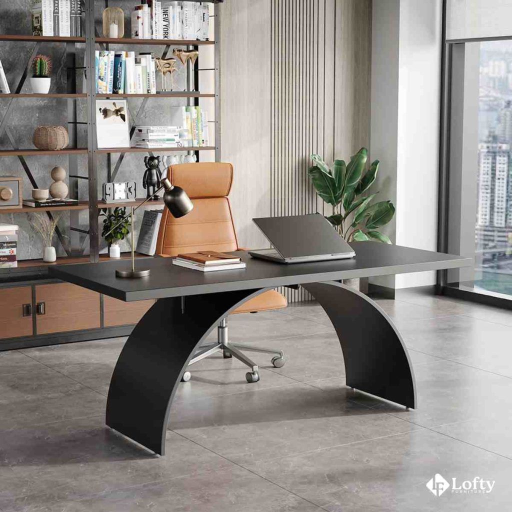executive office table design Sleek Modern Slab Desk with Metal Base
