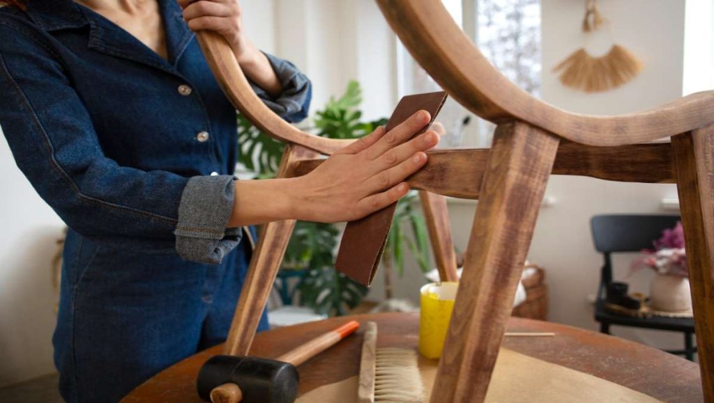 Woman customizing a chair furniture