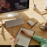 Wooden desk and office stuff