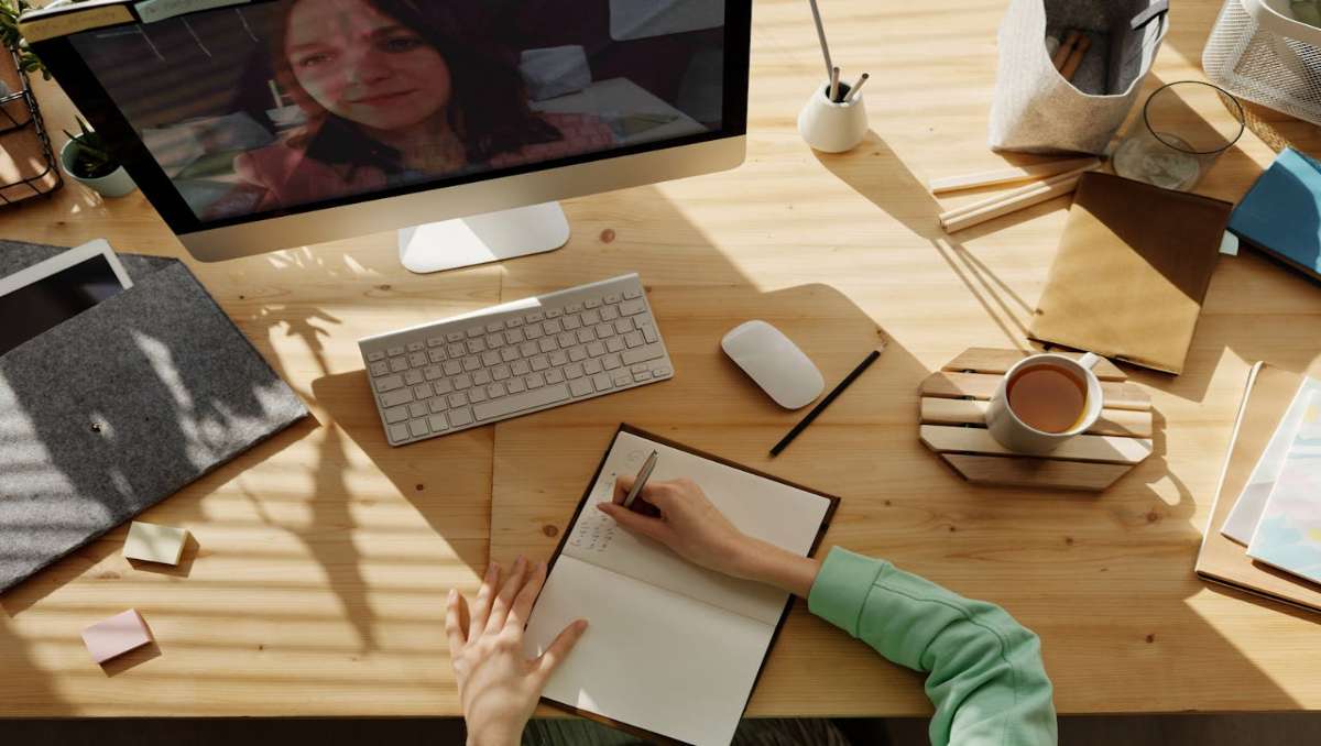 Wooden desk and office stuff