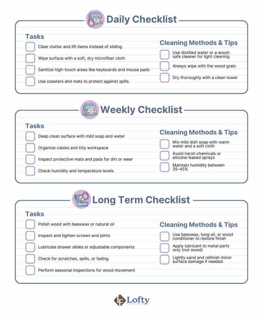 Amish Ergonomic Desk Maintenance Checklist