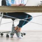 Girl working on top of amish ergonomic desk