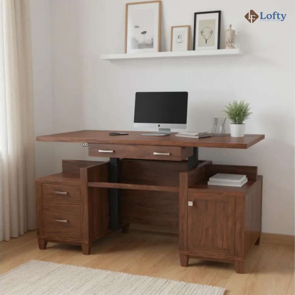 Amish wood standing desk artisan photo 2