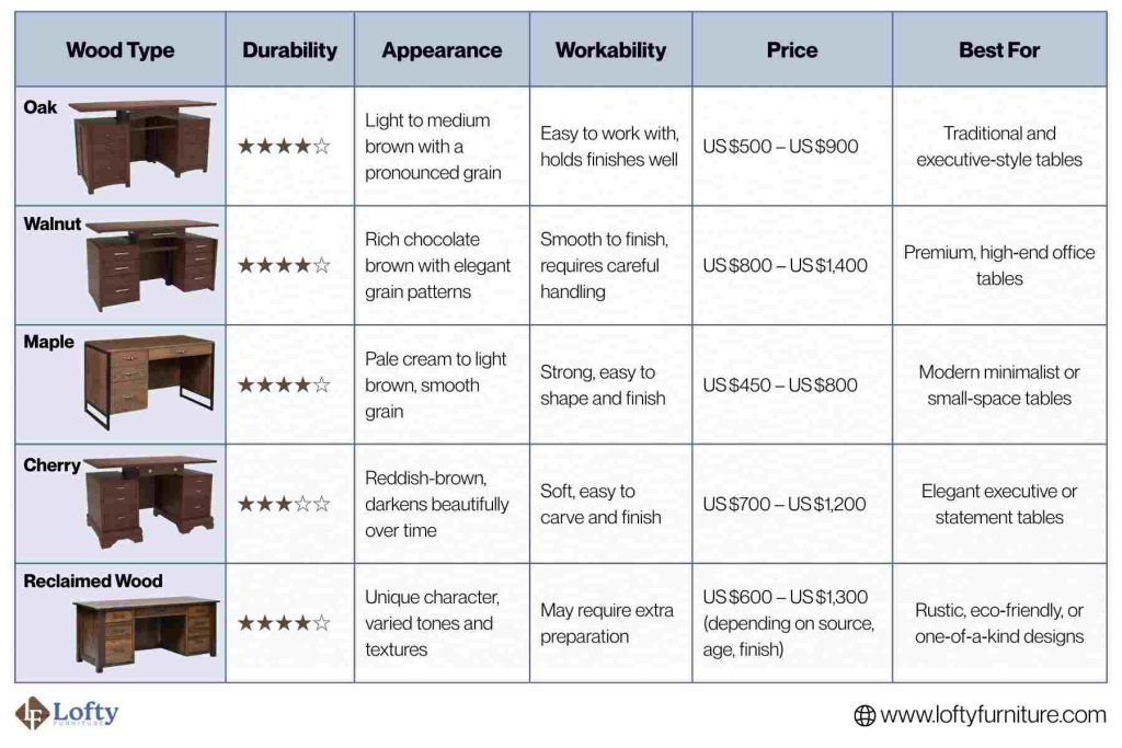 Best Wood Types for Bespoke Wooden Office Tables