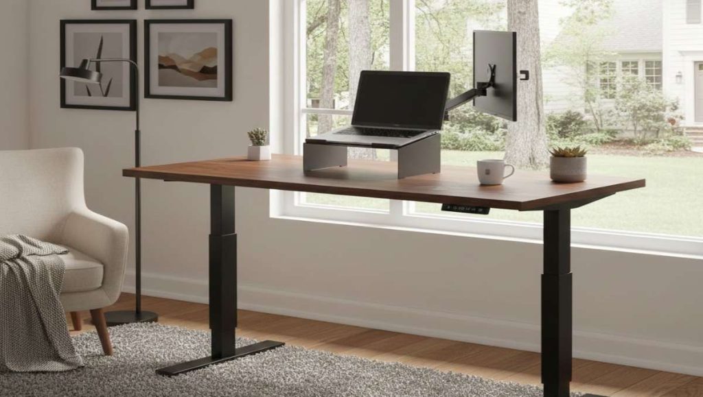 janka hardness rating chart A walnut standing desk setup at home facing the window