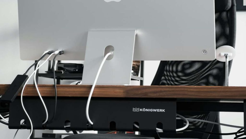 cable management accessories Cables and wires of a desktop