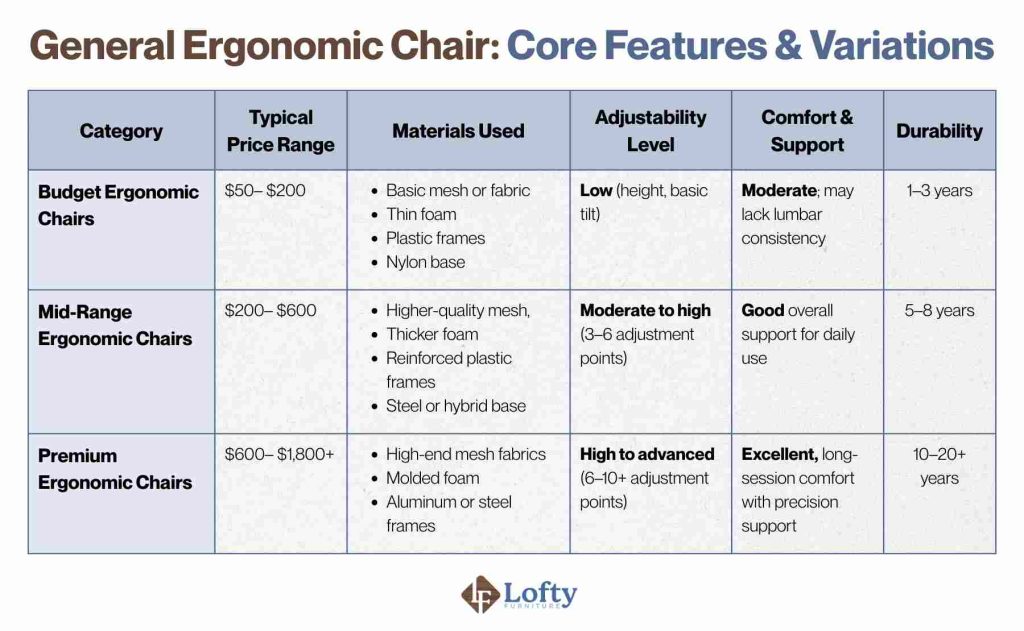 branch verve vs ergonomic General Ergonomic Chair Core Features & Variations