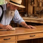 Amish man working on Amish desk