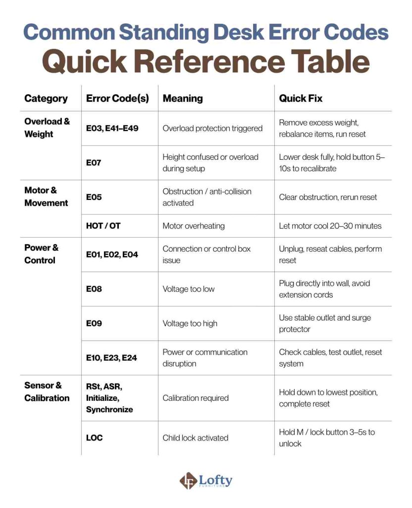 standing desk error codes Common Standing Desk Error Codes