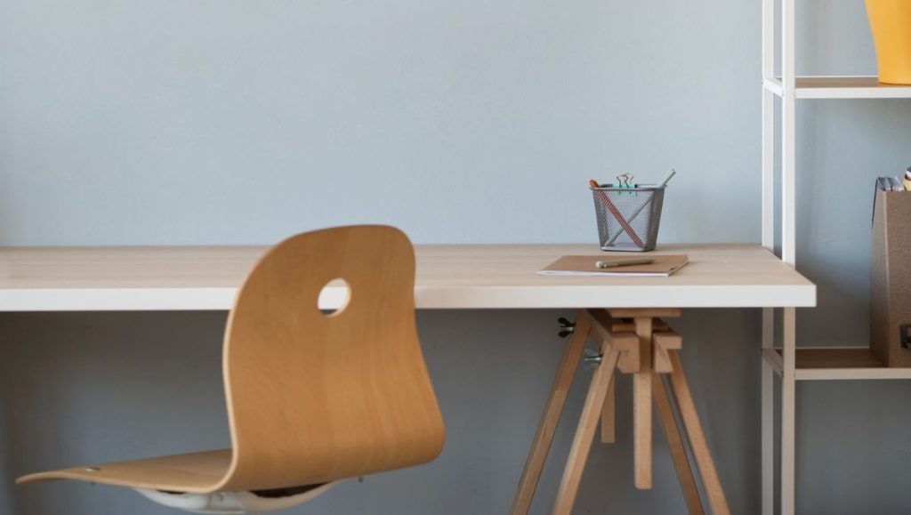 Desk facing the wall