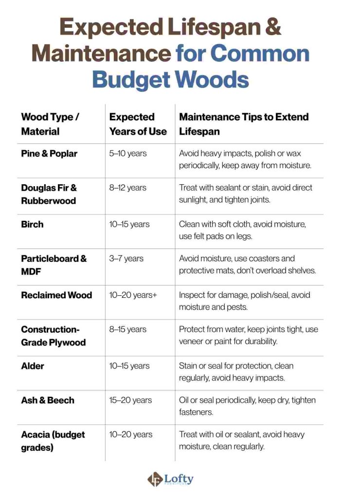 Expected Lifespan & Maintenance for Common Budget Woods