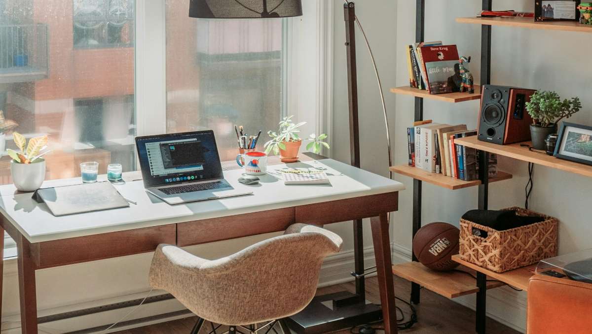Desk facing the window at home for good feng shui