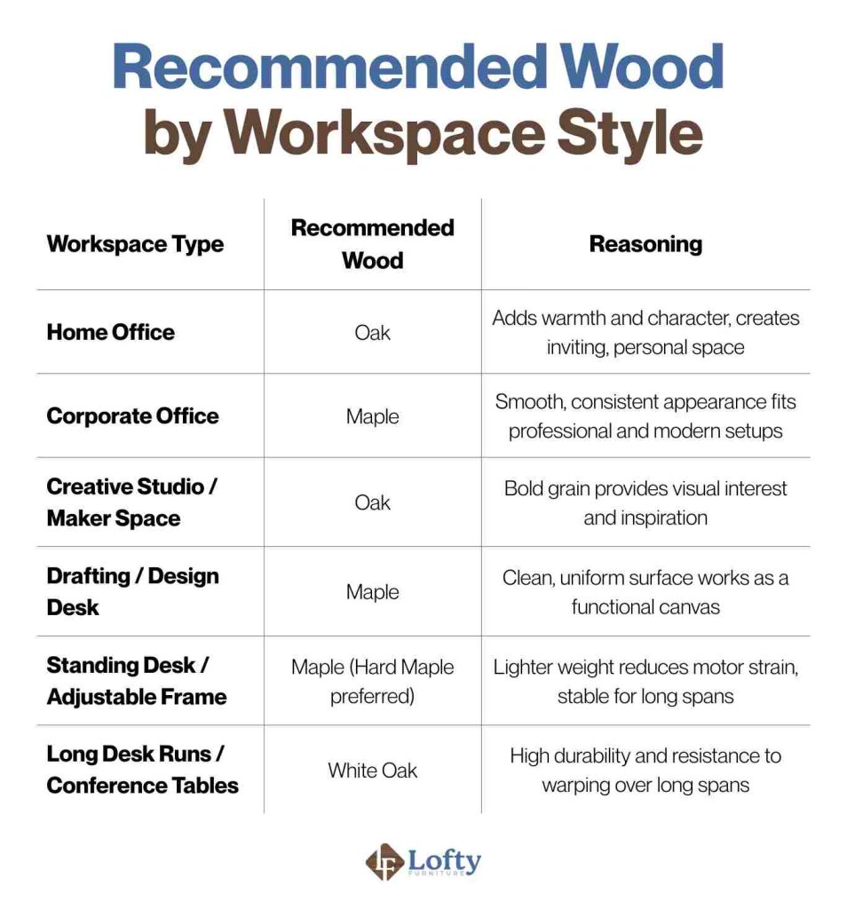 Recommended Wood by Workspace Style