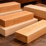 Blocks of red oak and white oak in the workbench