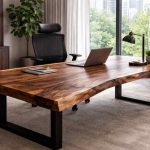 A walnut live edge desk in the office