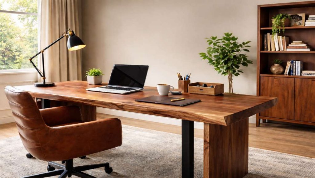 Walnut custom desk in the office