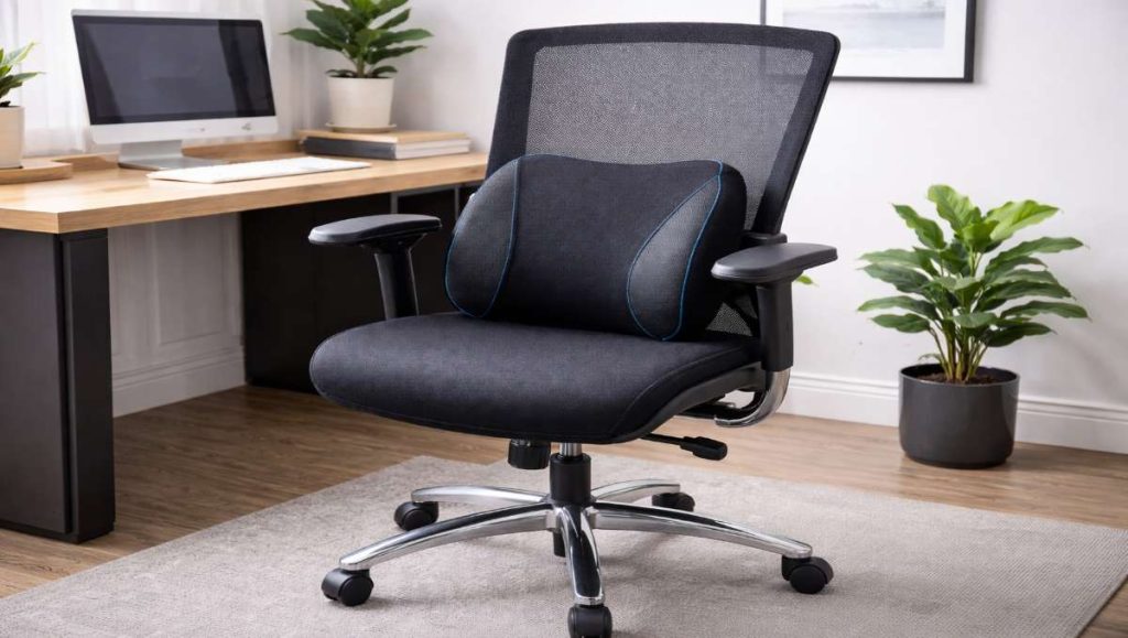 Ergonomic office chair in modern workspace with backrest support cushion