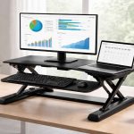 A workstation setup using a riser desk