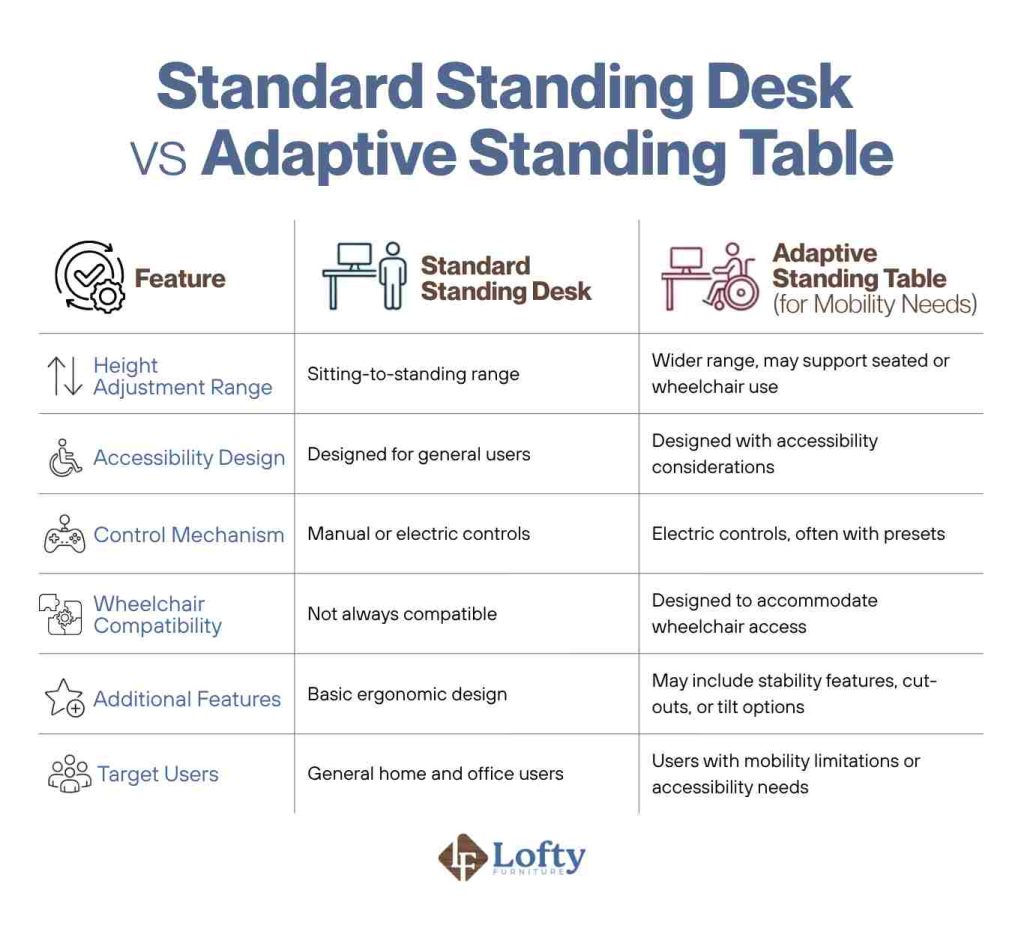 standing table for disabled Standard Standing Desk vs Adaptive Standing Table
