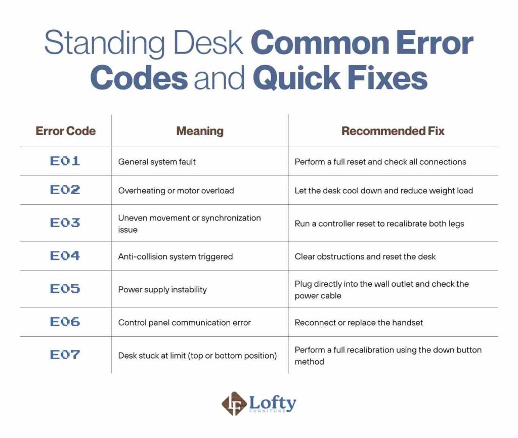 Standing Desk Common Error Codes and Quick Fixes