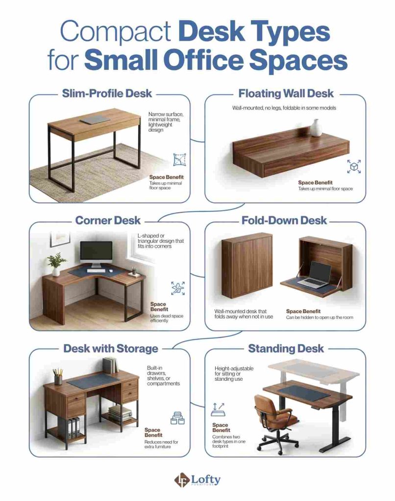 small office ideas for work Compact Desk Types for Small Office Spaces