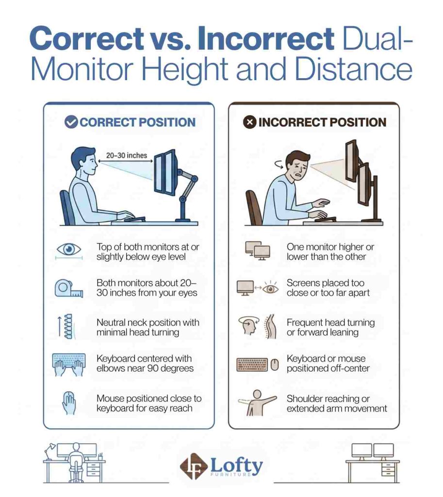 Correct vs. Incorrect Dual-Monitor Height and Distance
