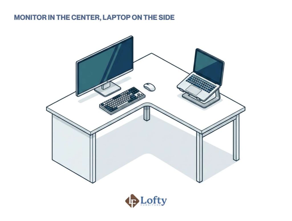 Monitor in the Center, Laptop on the Side