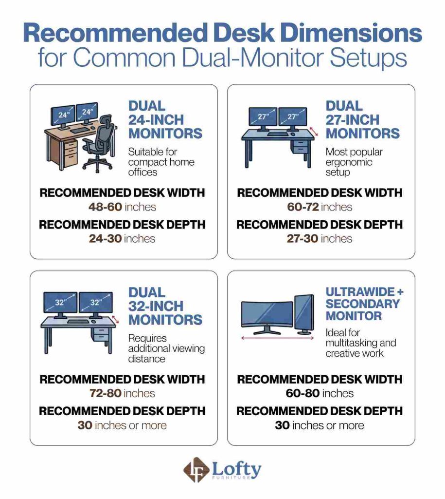 Recommended Desk Dimensions for Common Dual-Monitor Setups