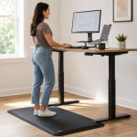 Woman working on a standing desk mat