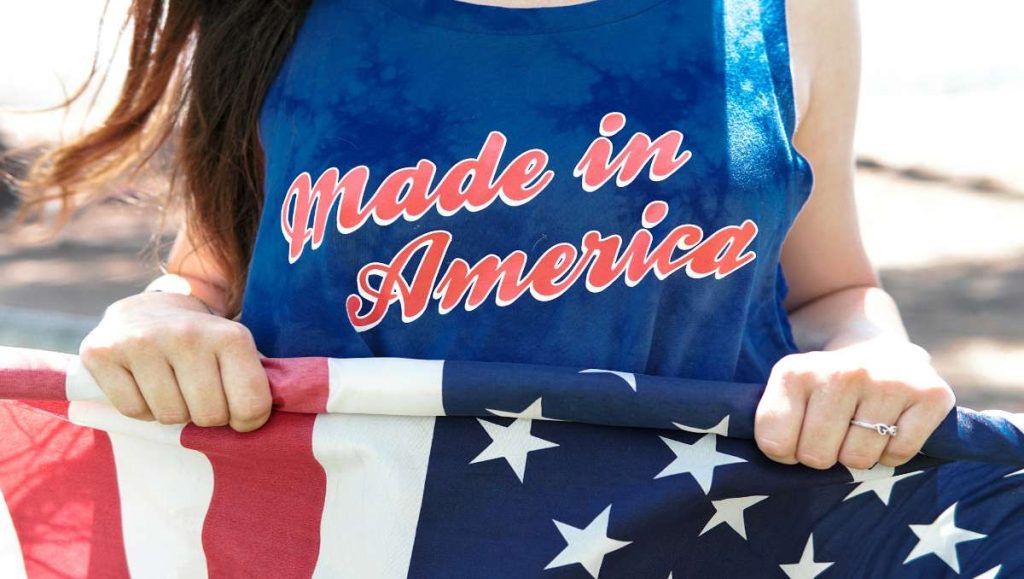 Made in America USA sign and flag