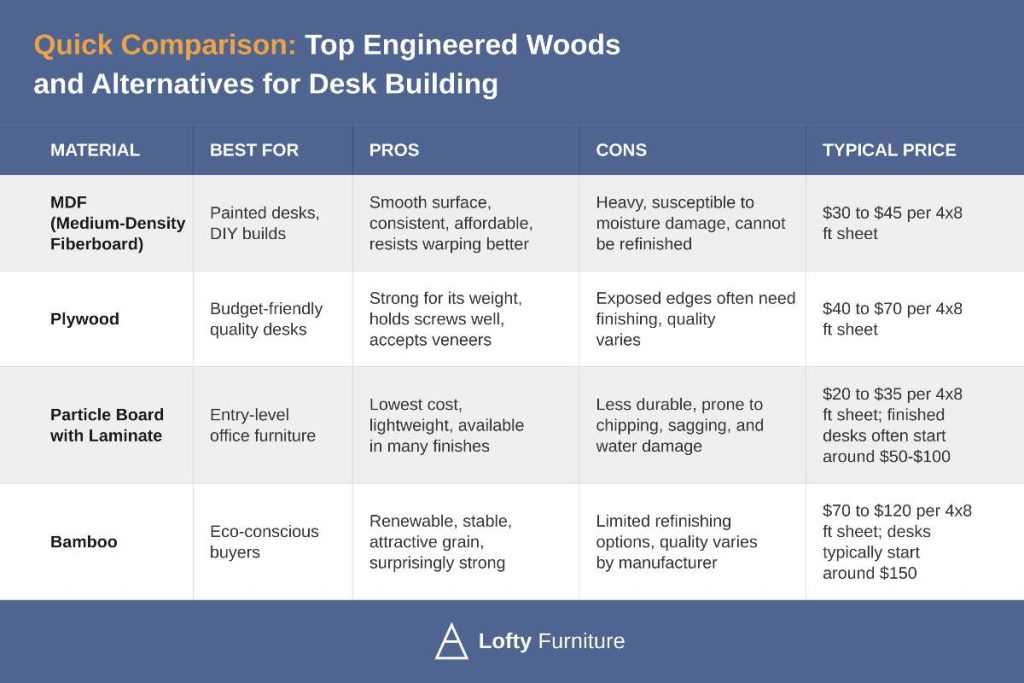 Top Engineered Woods and Alternatives For Desk Building