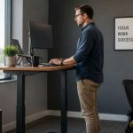Man working on a standing desk in the office