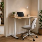 Small standing desk setup in apartment
