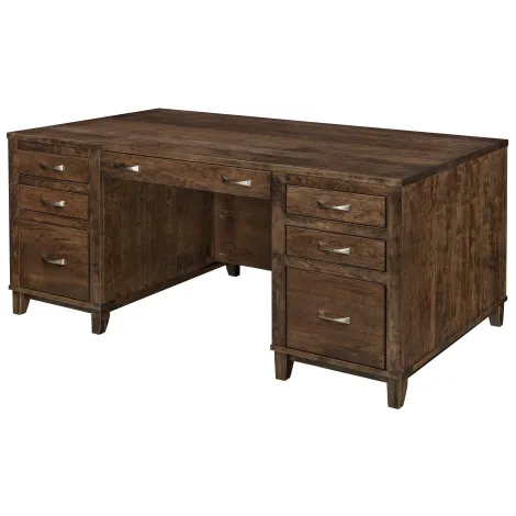 Integra Executive Amish Desk with Adjustable Height Top and Full Drawer Pedestal
