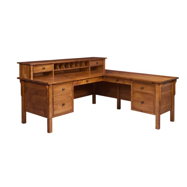 Amish Handmade Adjustable Height Centennial L Desk with Hutch