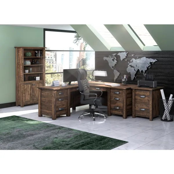 Amish El Paso Sit-Stand Adjustable Solid Wood L-Desk