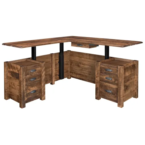 Amish El Paso Sit-Stand Adjustable Solid Wood L-Desk Amish El Paso Sit-Stand Adjustable Solid Wood L-Desk